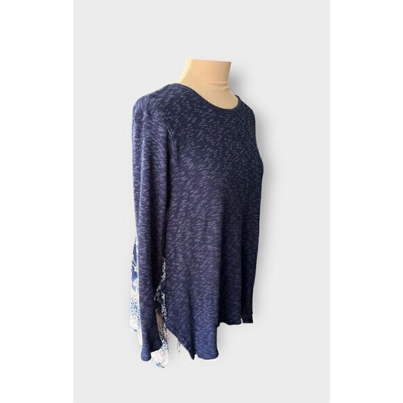 Max Jeans Women's M Heather Knit Lightweight Pullover Blue Marl Boho Panel Back - Picture 3 of 6